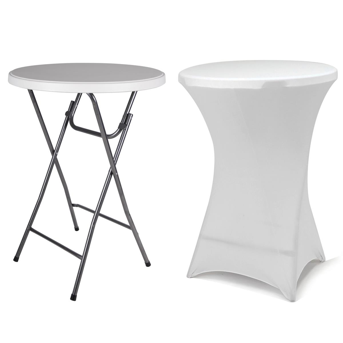 Cateringový stůl s bílým přehozem, 110 cm, sklopný bílý