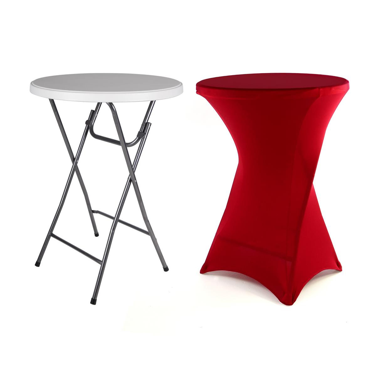 Cateringový stůl s červeným potahem, 110 cm, sklopný bílý